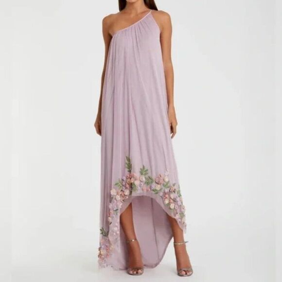 Mac Duggal 9236 Size 14 One Shoulder Trapeze Floral Hem High Low Gown Maxi Dress - Picture 6 of 11